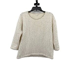 COS Women Small Ivory Fluffy Pullover Beige Leather Collared Long Sleeve